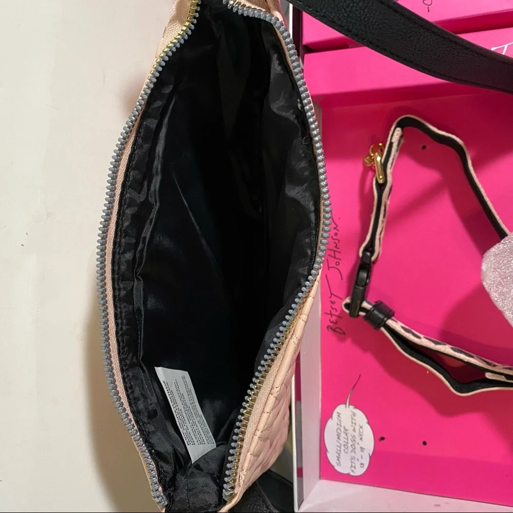 Betsey Johnson Pet Set Pale Pink Heart Crossbody Bag Waste Bag and Dog Collar
